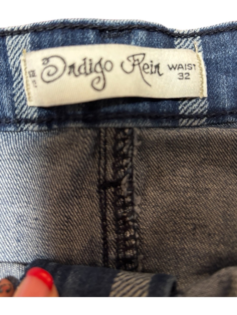 Indigo Rein Blue and Cream Plaid Denim Mini Skirt - Picture 5 of 7